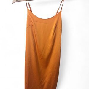 Orange satin slip dress